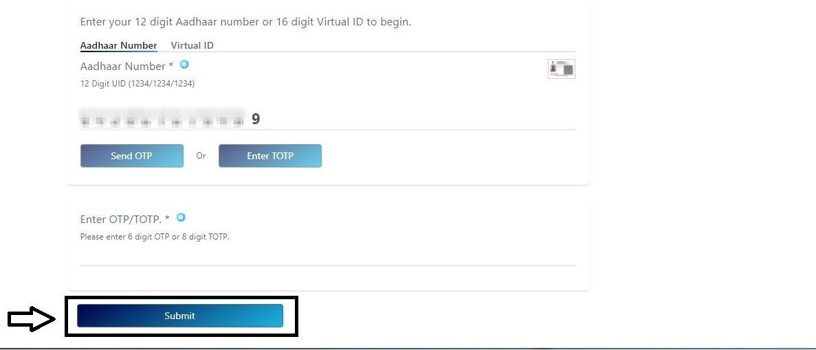 Click On "Submit" button - Aadhar Card: How To Check Aadhaar Linked To Bank Account | Step9