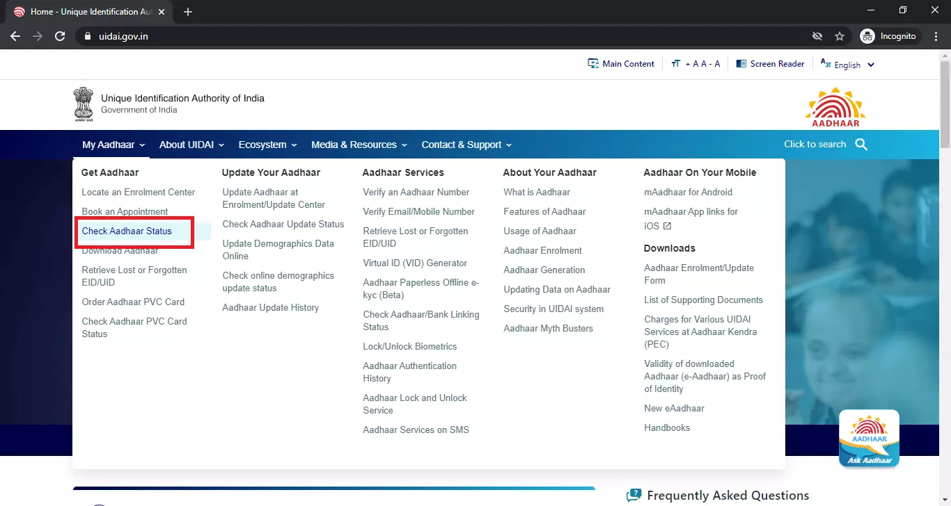 Click on "Check aadhaar status" - Aadhar Card: How To Check Aadhar Card Update Status Online | Step4