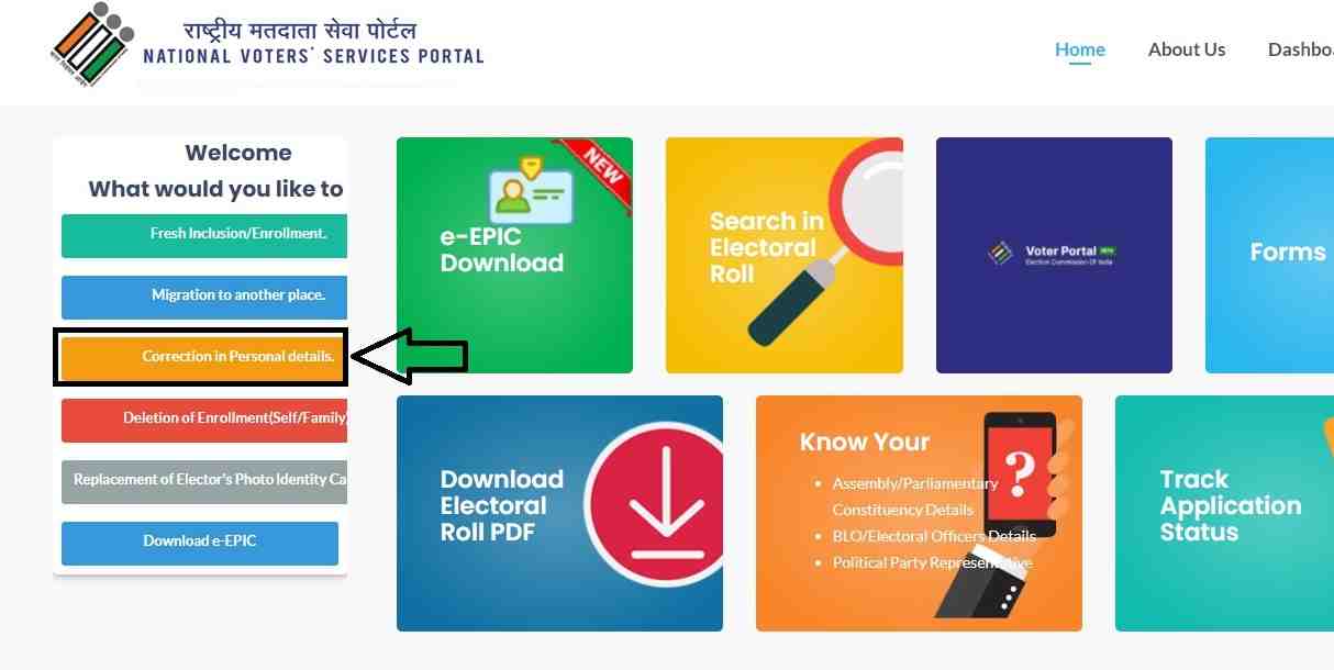 Click "Correction In Personal Details" -  | Step7