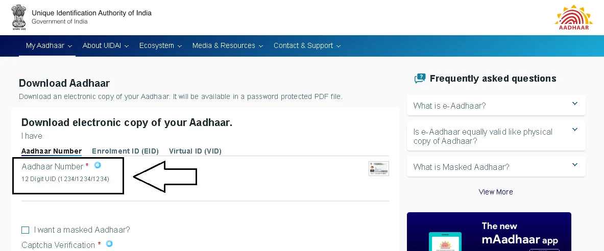 Download Aadhaar Card By Aadhaar Card Number, Enrollment Id, Virtual Id. - Download Aadhaar Card, Complete Guide with images[100% Working] | Step5